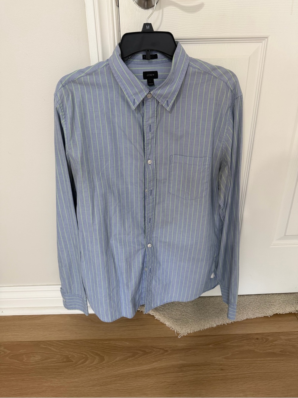 J. Crew Men’s Light Blue and White Striped Button-Down Shirt